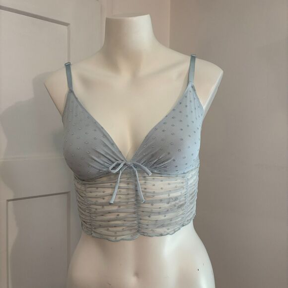 Colsie size Small Light Blue Fairycore Coquette Y2K Pop Star Star Print Bralette - Picture 1 of 5